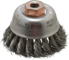 Osborn - 2-3/4" Diam, 1/2-13 Threaded Arbor, Steel Fill Cup Brush - 0.014 Wire Diam, 14,000 Max RPM - Caliber Tooling