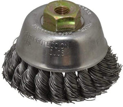 Osborn - 2-3/4" Diam, M10x1.25 Threaded Arbor, Steel Fill Cup Brush - 0.02 Wire Diam, 14,000 Max RPM - Caliber Tooling