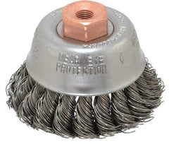 Osborn - 2-3/4" Diam, 3/8-24 Threaded Arbor, Steel Fill Cup Brush - 0.02 Wire Diam, 14,000 Max RPM - Caliber Tooling