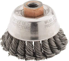 Osborn - 2-3/4" Diam, 1/2-13 Threaded Arbor, Steel Fill Cup Brush - 0.02 Wire Diam, 14,000 Max RPM - Caliber Tooling