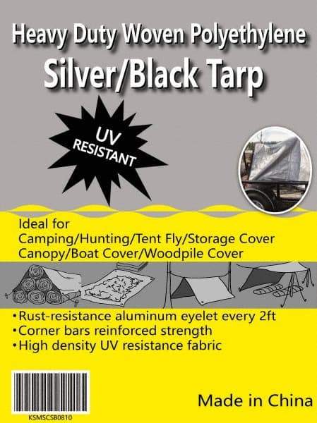 Value Collection - 60' Long x 40' Wide Polyethylene Tarp & Dust Cover - Black & Silver, Grommet, 11 to 12 mil Thickness - Caliber Tooling