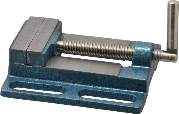 Interstate - 3-3/8" Jaw Opening Capacity x 3/4" Throat Depth, Horizontal Drill Press Vise - 3" Wide x 3/4" High Jaw, Stationary Base, Standard Speed, 7.28" OAL x 1.77" Overall Height, Cast Iron - Caliber Tooling