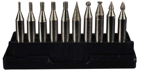 Value Collection - 10 Piece Mounted Abrasive Point Set - Includes 1/4" Diam Shank - Caliber Tooling