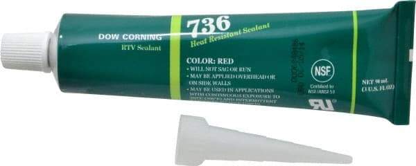 Dow Corning - 3 oz Tube Red RTV Silicone Joint Sealant - -85 to 500°F Operating Temp, 17 min Tack Free Dry Time, 24 hr Full Cure Time, Series 736 - Caliber Tooling