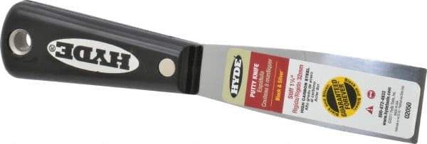 Hyde Tools - 1-1/4" Wide Steel Putty Knife - Stiff, Nylon Handle, 7-1/2" OAL - Caliber Tooling