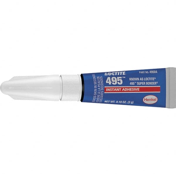 Loctite - 0.11 oz Tube Clear Instant Adhesive - Series 495, 20 sec Fixture Time, 24 hr Full Cure Time, Bonds to Metal, Plastic & Rubber - Caliber Tooling