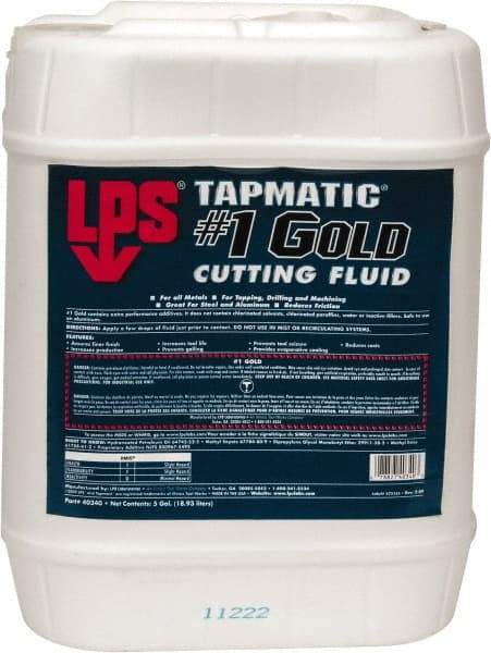 LPS - Tapmatic #1 Gold, 5 Gal Pail Cutting & Tapping Fluid - Straight Oil, For Boring, Broaching, Drilling, Engraving, Facing, Milling, Reaming, Sawing, Tapping, Threading, Turning - Caliber Tooling