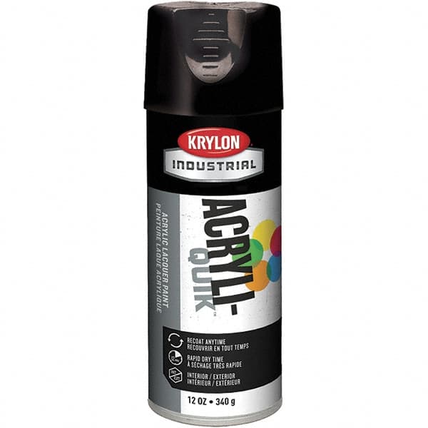 Krylon - Black, 12 oz Net Fill, Gloss, Lacquer Spray Paint - 15 to 20 Sq Ft per Can, 16 oz Container, Use on Cabinets, Color Coding Steel & Lumber, Conduits, Drums, Ducts, Fabric, Furniture, Motors, Pipelines, Tools - Caliber Tooling