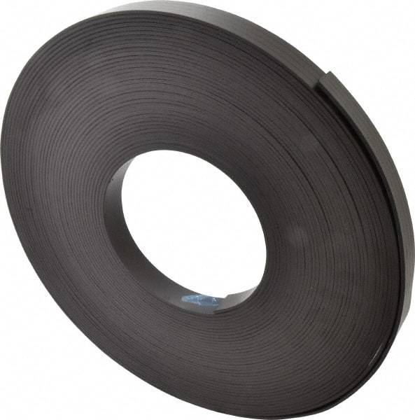 Mag-Mate - 100' Long x 1" Wide x 1/8" Thick Flexible Magnetic Strip - 16 Lb Max Pull Force, 19 Linear Ft/Lb Magnetic Pull Force, Plain Back - Caliber Tooling