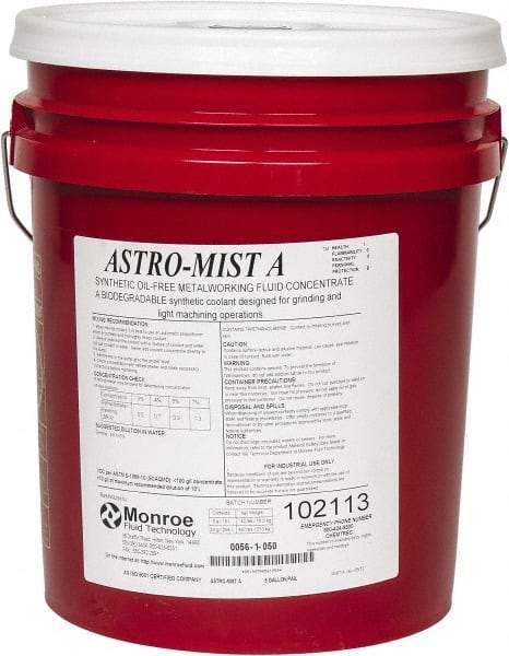 Monroe Fluid Technology - Astro-Mist A, 5 Gal Pail Grinding Fluid - Synthetic, For Light Machining - Caliber Tooling