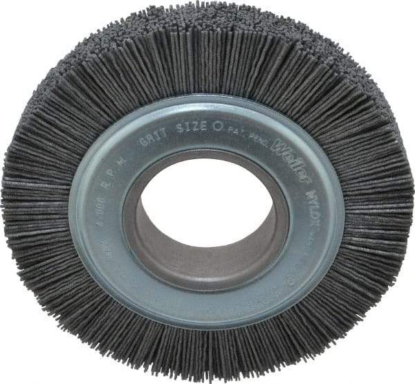 Weiler - 6" OD, 2" Arbor Hole, Crimped Nylon Wheel Brush - 1" Face Width, 1-1/4" Trim Length, 0.04" Filament Diam, 3,600 RPM - Caliber Tooling