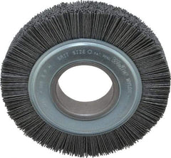 Weiler - 6" OD, 2" Arbor Hole, Crimped Nylon Wheel Brush - 1" Face Width, 1-1/4" Trim Length, 0.04" Filament Diam, 3,600 RPM - Caliber Tooling