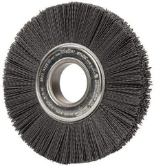 Weiler - 8" OD, 2" Arbor Hole, Crimped Nylon Wheel Brush - 1" Face Width, 2-1/4" Trim Length, 0.04" Filament Diam, 3,600 RPM - Caliber Tooling