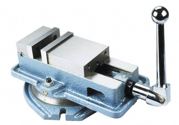 Interstate - 4" Jaw Width, 4" Jaw Opening Capacity, Horizontal Swivel Machine Vise - Manual Operation, 1 Station, 12-3/8" Long x 4.96" High x 1-1/4" Deep, 4-1/8" Jaw Height - Caliber Tooling