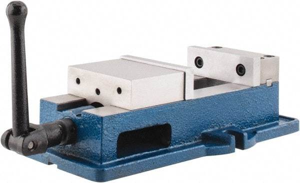 Interstate - 4" Jaw Width, 4" Jaw Opening Capacity, Horizontal Stationary Machine Vise - Manual Operation, 6,750 Lb Capacity, 1 Station, 12-3/8" Long x 3.7" High x 1-1/4" Deep, 1-1/4" Jaw Height, Cast Iron - Caliber Tooling