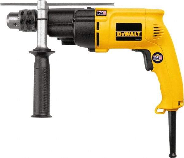 DeWALT - 120 Volt 1/2" Keyed Chuck Electric Hammer Drill - 0 to 19,000 & 0 to 46,000 BPM, 0 to 1,100 & 0 to 2,700 RPM, Reversible - Caliber Tooling