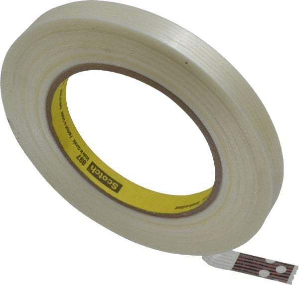 3M - 1/2" x 60 Yd Clear Rubber Adhesive Packaging Tape - Polypropylene Film Backing, 6 mil Thick, 170 Lb Tensile Strength, Series 897 - Caliber Tooling