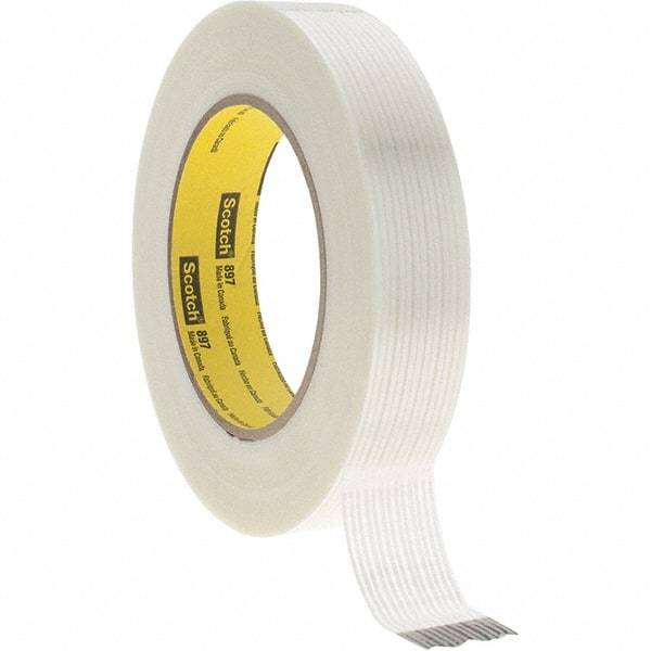 3M - 1" x 60 Yd Clear Rubber Adhesive Packaging Tape - Polypropylene Film Backing, 6 mil Thick, 170 Lb Tensile Strength, Series 897 - Caliber Tooling