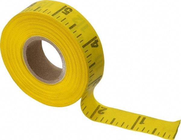 Made in USA - 60 Ft. Long x 5/8 Inch Wide, 1/4 Inch Graduation, Yellow, Adhesive Tape Measure - Reads Left to Right - Caliber Tooling