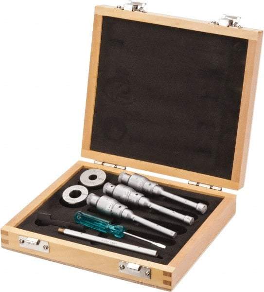 SPI - 0.275 to 1/2", Carbide, Mechanical Inside Micrometer Set - 0.0001" Graduation, 4" Extension Rod Length, (2) Setting Rings Included - Caliber Tooling