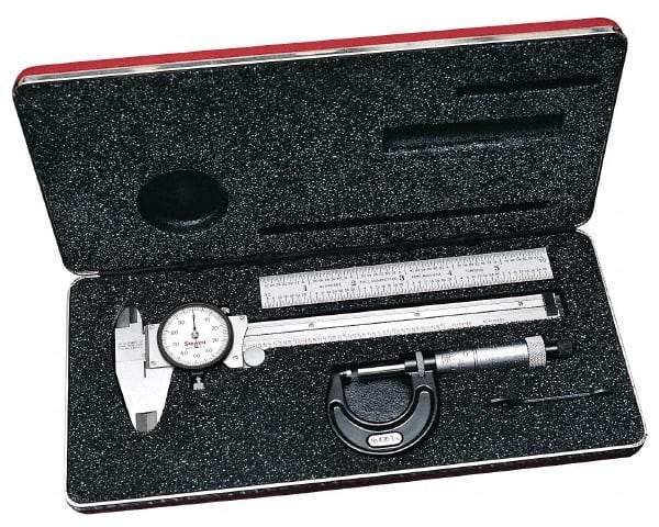 Starrett - 4 Piece, Machinist Caliper and Micrometer Tool Kit - 0 to 150 mm Caliper, 0 to 25 mm Micrometer - Caliber Tooling