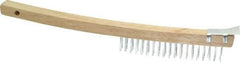 Value Collection - 3 Rows x 19 Columns Bent Handle Scratch Brush with Scraper - 1" Brush Length, 13-1/2" OAL, 1" Trim Length, Wood Curved Handle - Caliber Tooling