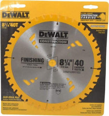 DeWALT - 8-1/4" Diam, 5/8" Arbor Hole Diam, 40 Tooth Wet & Dry Cut Saw Blade - Carbide-Tipped, General Purpose Action, Diamond Arbor - Caliber Tooling