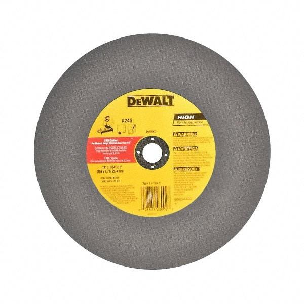 DeWALT - 14" Aluminum Oxide Cutoff Wheel - 7/64" Thick, 1" Arbor, 4,300 Max RPM, Use with Stationary Tools - Caliber Tooling