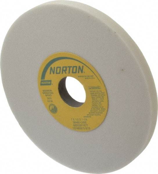 Norton - 7" Diam x 1-1/4" Hole x 1/2" Thick, L Hardness, 60 Grit Surface Grinding Wheel - Aluminum Oxide, Type 1, Medium Grade, 3,600 Max RPM, Vitrified Bond, No Recess - Caliber Tooling