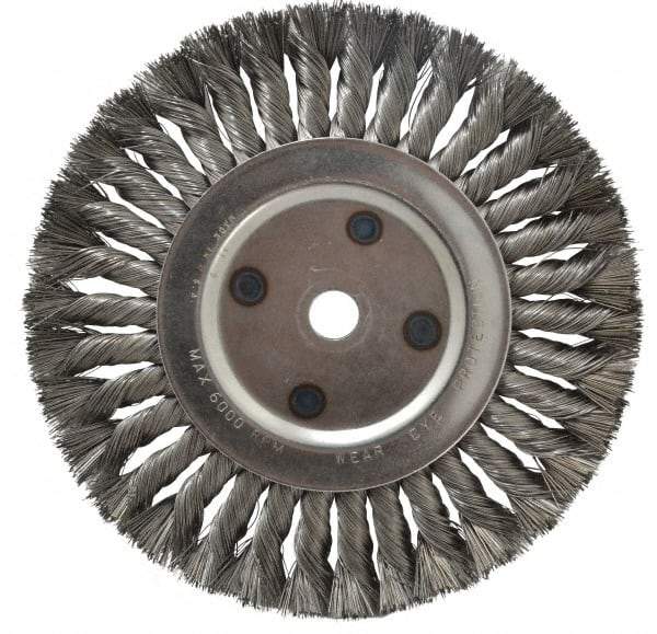 Anderson - 8" OD, 5/8" Arbor Hole, Knotted Steel Wheel Brush - 5/8" Face Width, 1-3/4" Trim Length, 0.016" Filament Diam, 6,000 RPM - Caliber Tooling