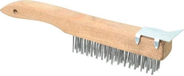 Value Collection - 4 Rows x 16 Columns Shoe Handle Scratch Brush with Scraper - 10" OAL, 1-1/8" Trim Length, Wood Shoe Handle - Caliber Tooling