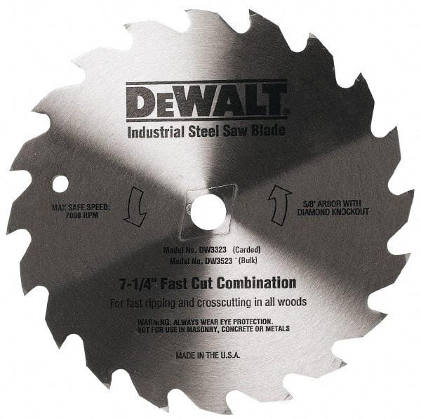 DeWALT - 7-1/4" Diam, 5/8" Arbor Hole Diam, 140 Tooth Wet & Dry Cut Saw Blade - Steel, Smooth Action, Standard Round Arbor - Caliber Tooling