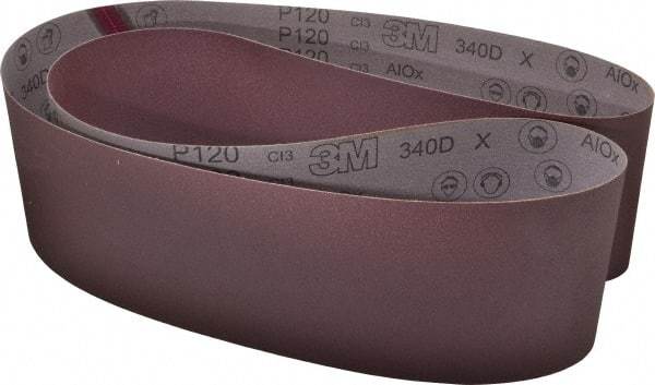 3M - 6" Wide x 89" OAL, 120 Grit, Aluminum Oxide Abrasive Belt - Aluminum Oxide, Fine, Coated, X Weighted Cloth Backing, Series 240D - Caliber Tooling