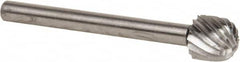 Made in USA - 1/4" Cut Diam, 1/8" Shank Diam, Cylinder with Radius Head Single Cut Burr - High Speed Steel, Radius End, 1/4" LOC, 1-1/2" OAL - Caliber Tooling