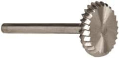 Made in USA - 5/8" Cut Diam, 1/8" Shank Diam, Wheel with Radius Head Single Cut Burr - High Speed Steel, 1/8" LOC, 1-1/2" OAL - Caliber Tooling