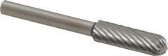 Made in USA - 3/16" Cut Diam, 1/8" Shank Diam, Cylinder with Radius Head Single Cut Burr - High Speed Steel, Radius End, 5/8" LOC, 1-1/2" OAL - Caliber Tooling