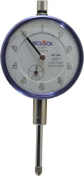 Teclock - 0.001" Graduation, 0-100 Dial Reading, Indicator & Base Kit - 0.34" Base Height, 2" Base Diam - Caliber Tooling