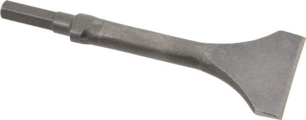 Made in USA - 3" Head Width, 9" OAL, 1/2" Shank Diam, Scaling Chisel - Hex Drive, Hex Shank, Alloy Steel - Caliber Tooling