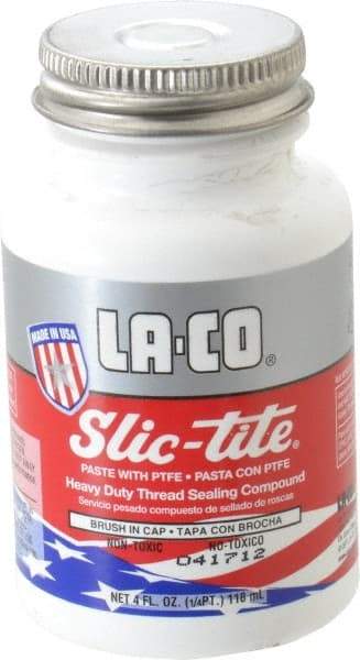 LA-CO - 1/4 Pt Brush Top Can White Thread Sealant - Paste with PTFE, 500°F Max Working Temp, For Metal, PVC, CPVC & ABS Plastic Pipe Threads - Caliber Tooling