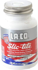 LA-CO - 1/4 Pt Brush Top Can White Thread Sealant - Paste with PTFE, 500°F Max Working Temp, For Metal, PVC, CPVC & ABS Plastic Pipe Threads - Caliber Tooling