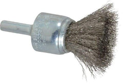 Weiler - 3/4" Brush Diam, Crimped, End Brush - 1/4" Diam Steel Shank, 22,000 Max RPM - Caliber Tooling