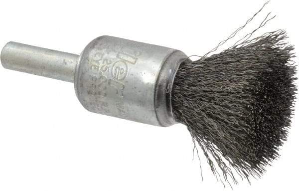 Weiler - 1/2" Brush Diam, Crimped, End Brush - 1/4" Diam Steel Shank, 25,000 Max RPM - Caliber Tooling