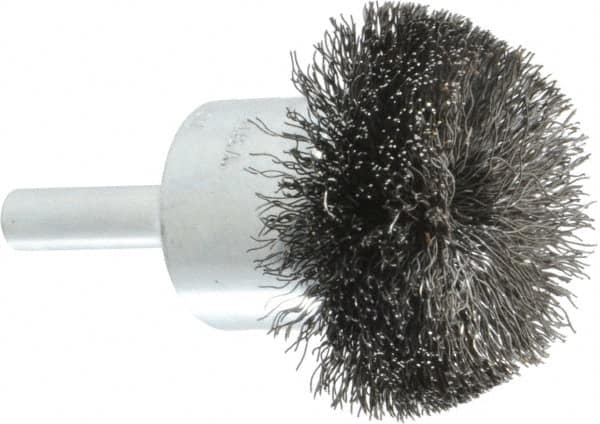 Weiler - 1-1/2" Brush Diam, Crimped, Flared End Brush - 1/4" Diam Shank, 20,000 Max RPM - Caliber Tooling