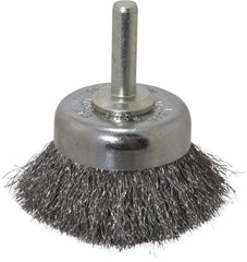 Weiler - 1-3/4" Diam, 1/4" Shank Diam, Steel Fill Cup Brush - 0.006 Wire Diam, 3/4" Trim Length, 13,000 Max RPM - Caliber Tooling