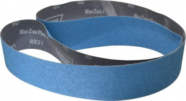 Norton - 2-1/2" Wide x 60" OAL, 60 Grit, Zirconia Alumina Abrasive Belt - Zirconia Alumina, Medium, Coated, Y Weighted Cloth Backing, Dry, Series R821 - Caliber Tooling