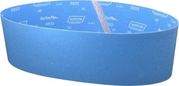 Norton - 6" Wide x 48" OAL, 60 Grit, Zirconia Alumina Abrasive Belt - Zirconia Alumina, Medium, Coated, X Weighted Cloth Backing, Series R823 - Caliber Tooling