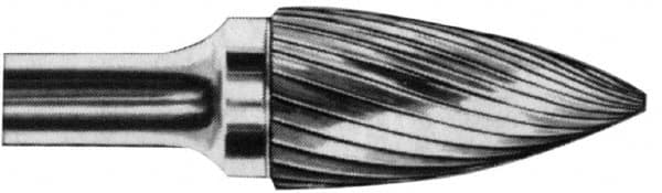 SGS Pro - 3/8" Cut Diam, 1/4" Shank Diam, Tree Head Double Cut Burr - Carbide, Point End, 3/4" LOC, 2-1/2" OAL - Caliber Tooling