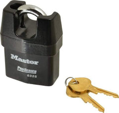 Master Lock - 3/4" Shackle Clearance, Keyed Different Padlock - 3/8" Shackle Width, 3/8" Shackle Diam, Laminated Steel - Caliber Tooling