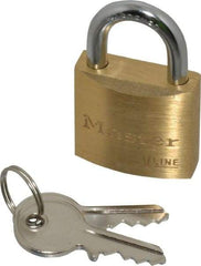 Master Lock - 9/16" Shackle Clearance, Keyed Different Padlock - 3/16" Shackle Diam, Brass - Caliber Tooling