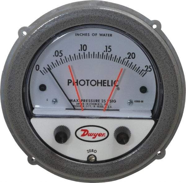 Dwyer - 25 Max psi, 4% Accuracy, NPT Thread Photohelic Pressure Switch - 1/8 Inch Thread, 1/4 Inch Water Column, 120°F Max - Caliber Tooling